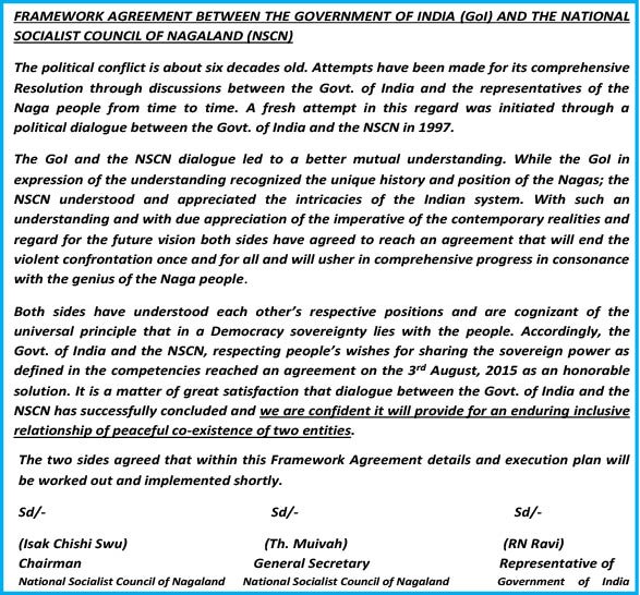 A screenshot of the ‘manipulated’ Framework Agreement as released by the NSCN (IM) on August 11. The NSCN (IM) alleged that the Interlocutor removed the word ‘New’ from the underlined section.